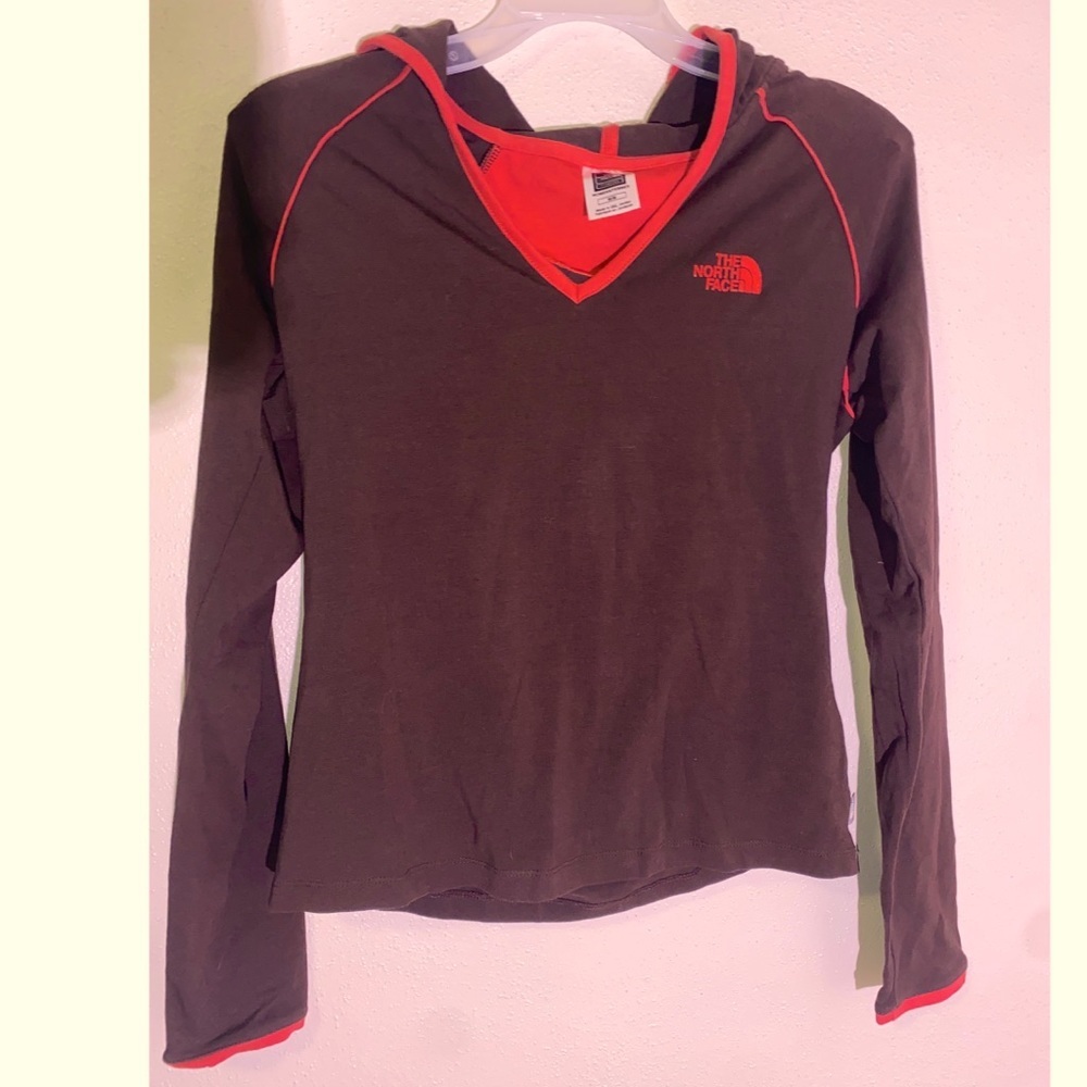 The North Face Brown Stretchy Long Sleeve Hooded Tee Shirt Hoodie